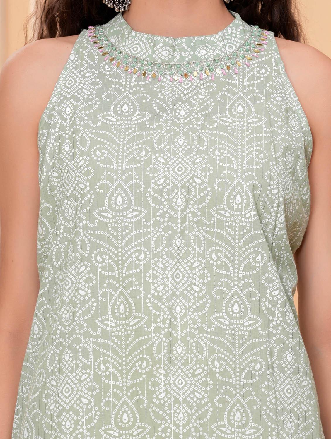 women printed sleeveless kurta and palazzo set - 21981589 - Standard Image - 2