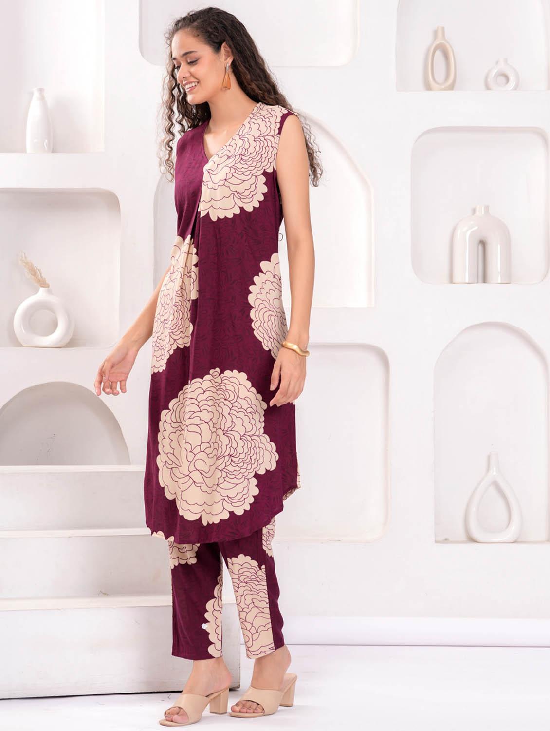 women printed sleeveless kurta and pant set - 21981593 - Standard Image - 2