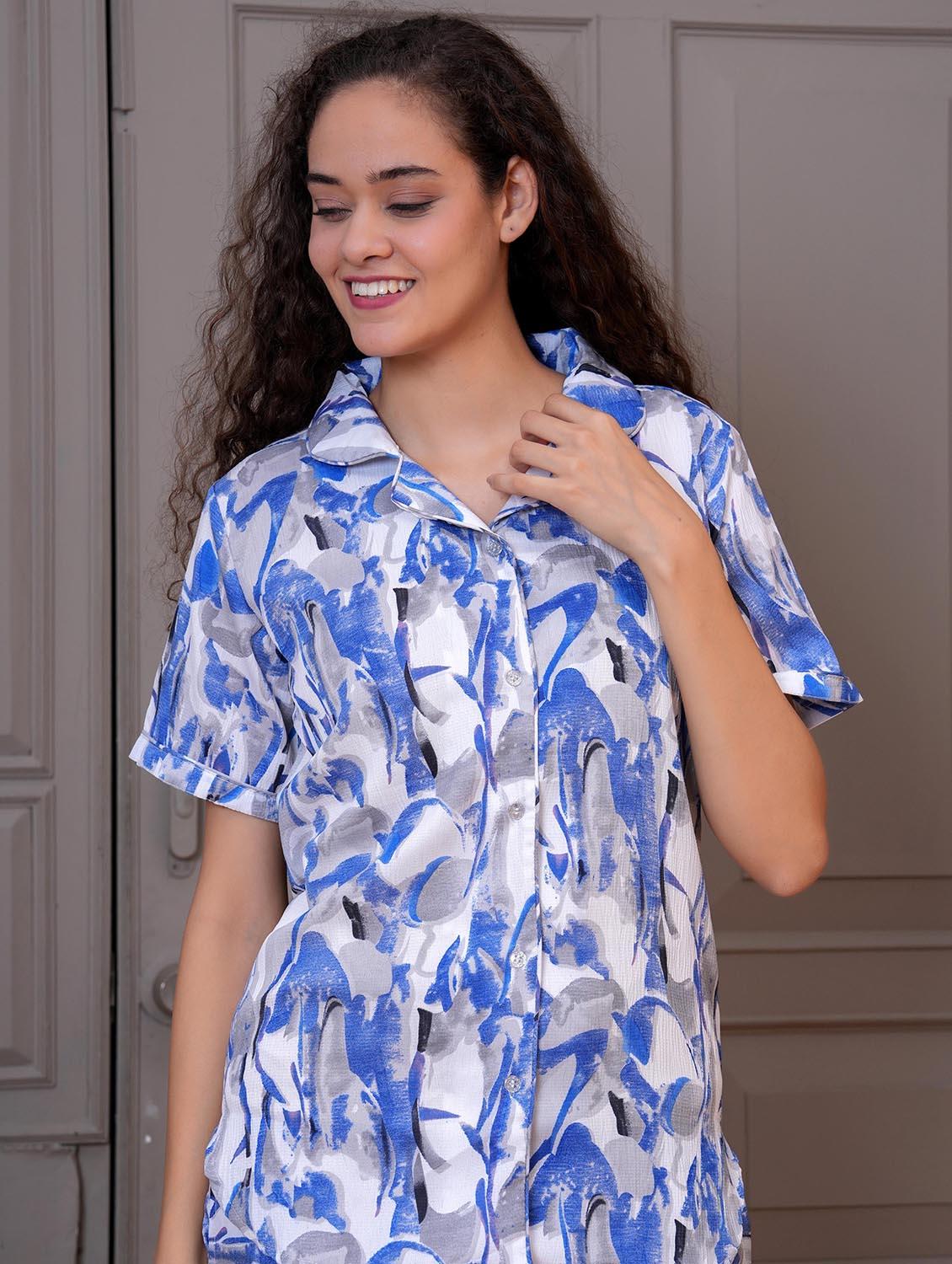 women printed short sleeve nightwear pyjama set - 21981618 - Standard Image - 2