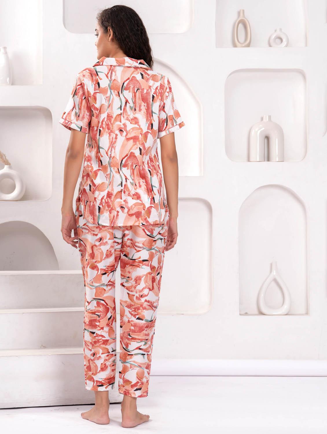 women printed short sleeve nightwear pyjama set - 21981621 - Standard Image - 2