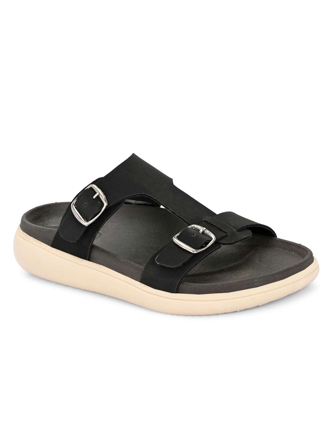 men black solid slip on sandal - 21981653 -  Standard Image - 2
