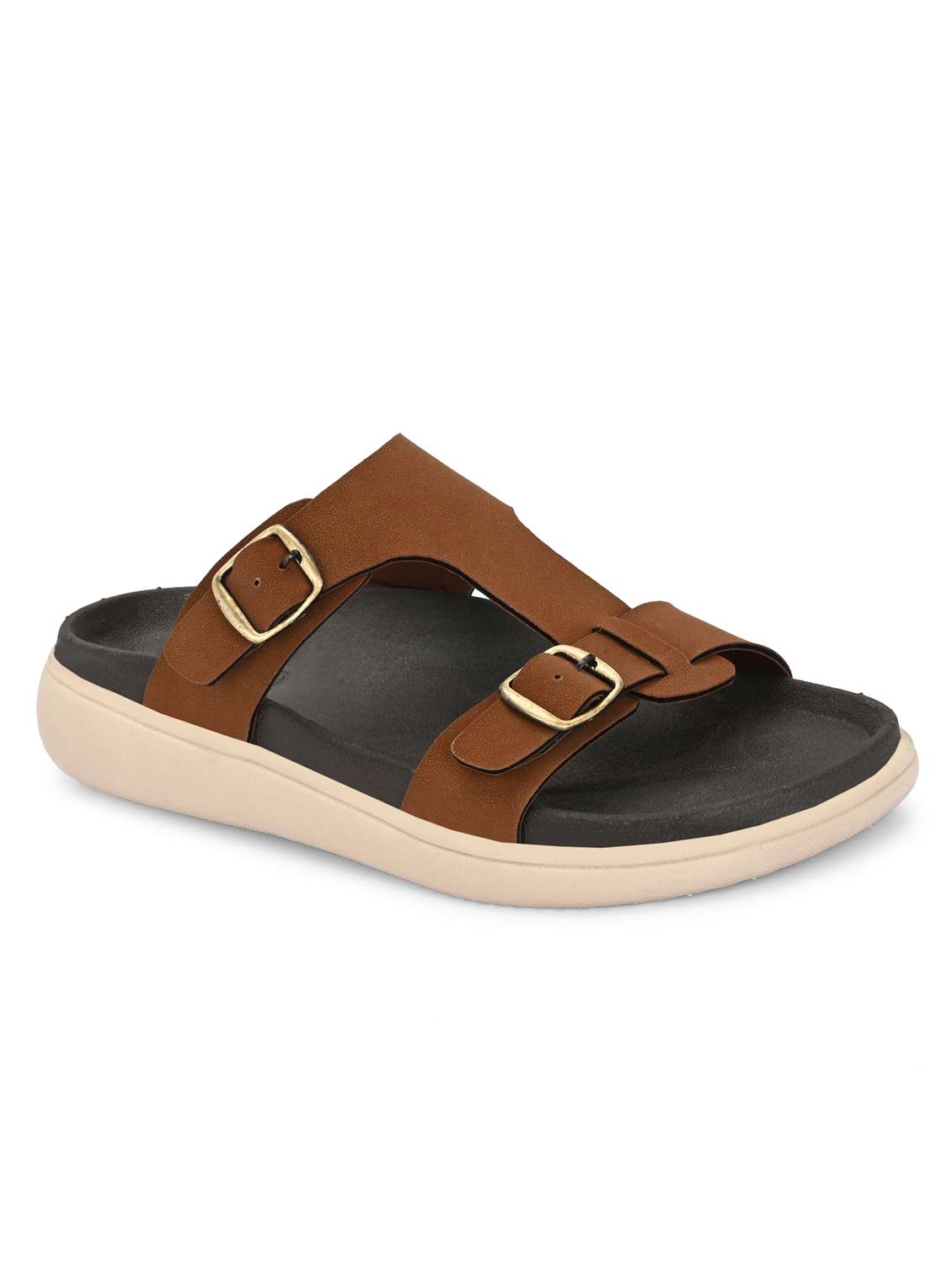 men tan solid slip on sandal - 21981655 -  Standard Image - 2