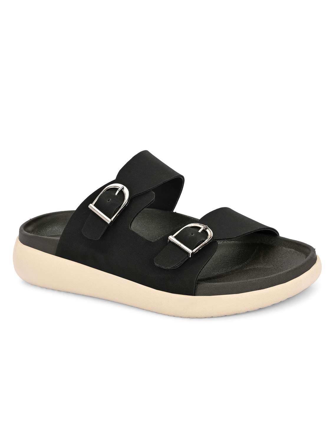 men black solid slip on sandal - 21981657 -  Standard Image - 2