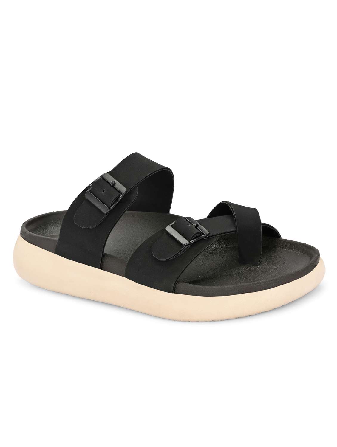 men black solid slip on sandal - 21981665 -  Standard Image - 2