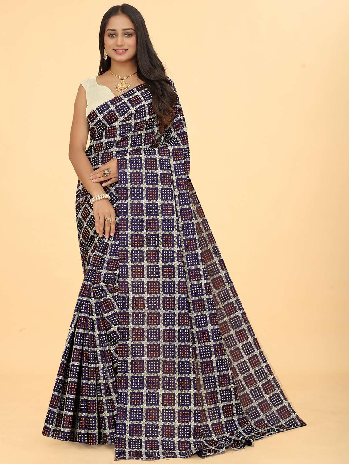women bandhani printed saree with blouse