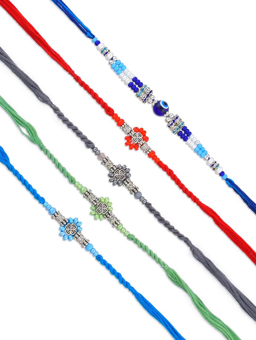 pack of 5 silver plated beaded rakhi set - 21981751 -  Standard Image - 2
