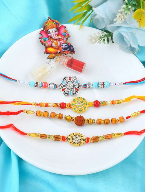 pack of 4 brass plated beaded rakhi set - 21981752 - Standard Image - 0