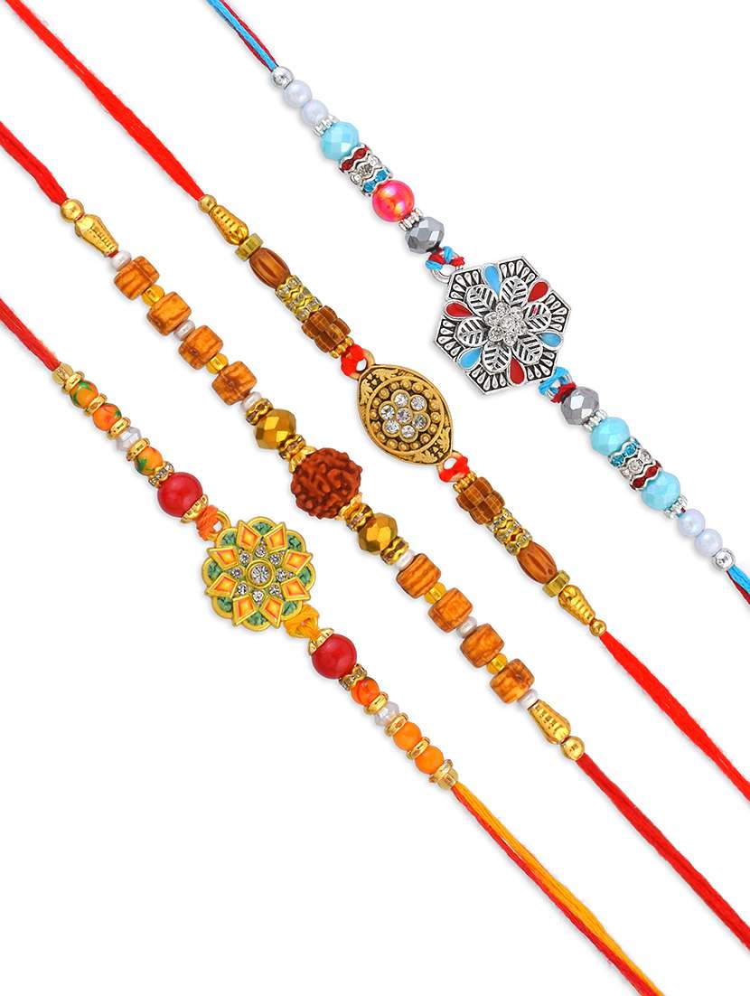 pack of 4 brass plated beaded rakhi set - 21981752 - Standard Image - 2