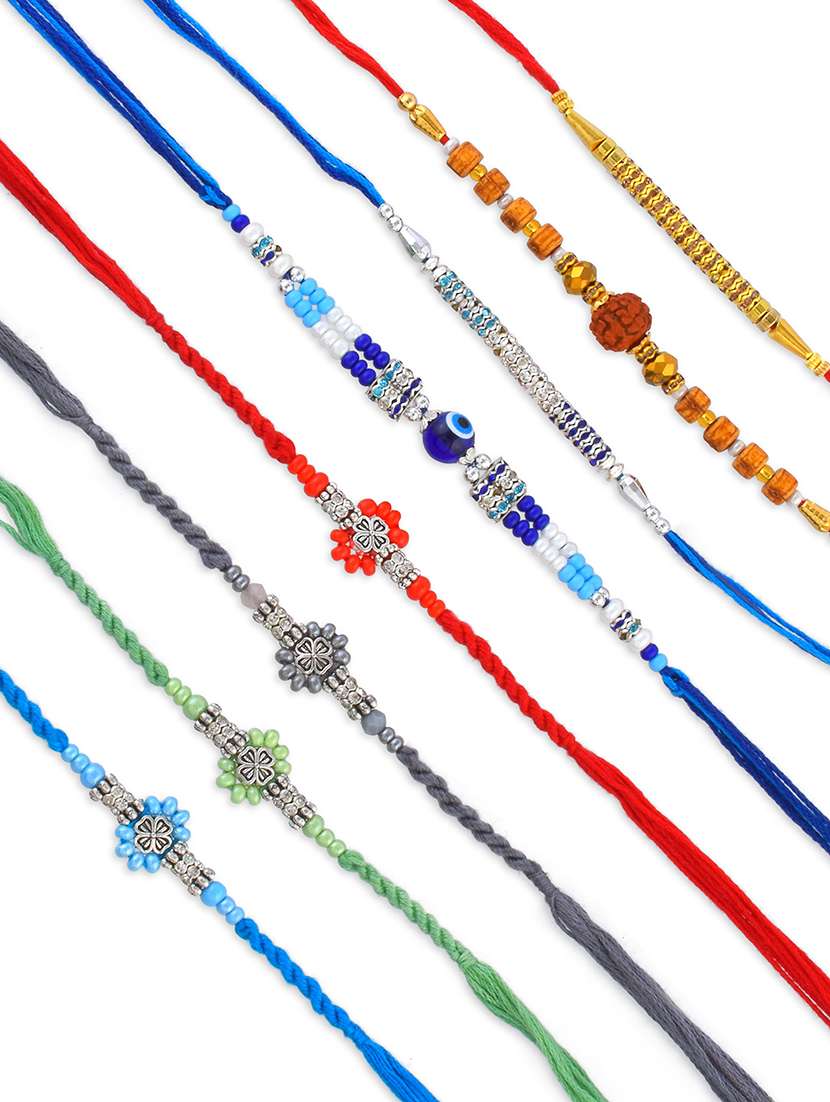 pack of 8 brass plated beaded rakhi set - 21981753 -  Standard Image - 2