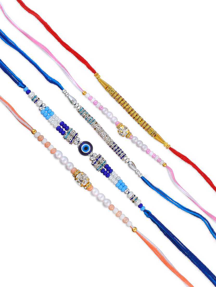 pack of 5 silver plated beaded rakhi set - 21981755 - Standard Image - 2