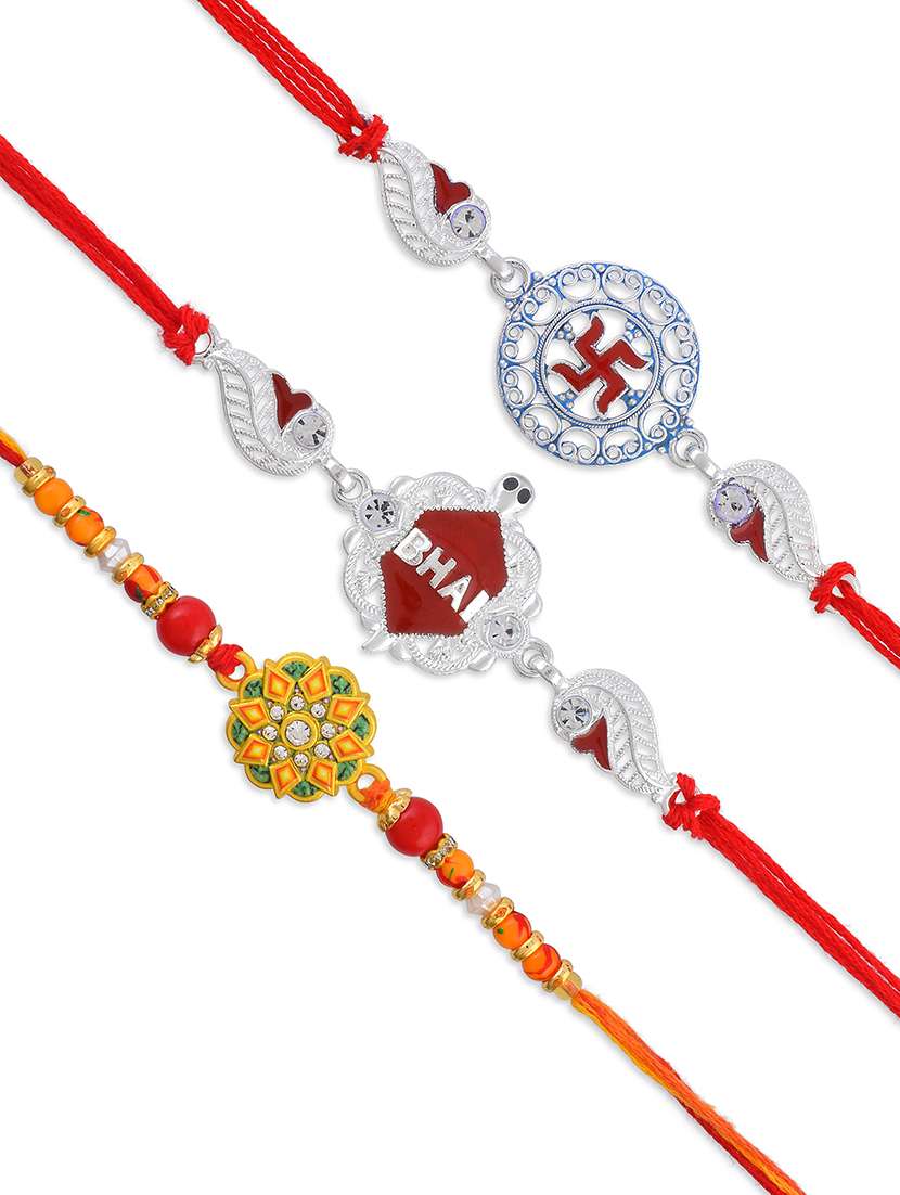 pack of 3 silver plated beaded rakhi set - 21981759 - Standard Image - 2