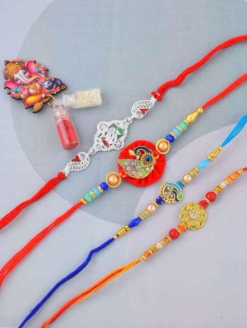 pack of 4 brass plated beaded rakhi set - 21981760 -  Standard Image - 0