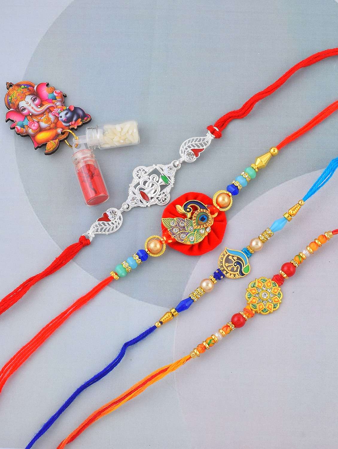 pack of 4 brass plated beaded rakhi set