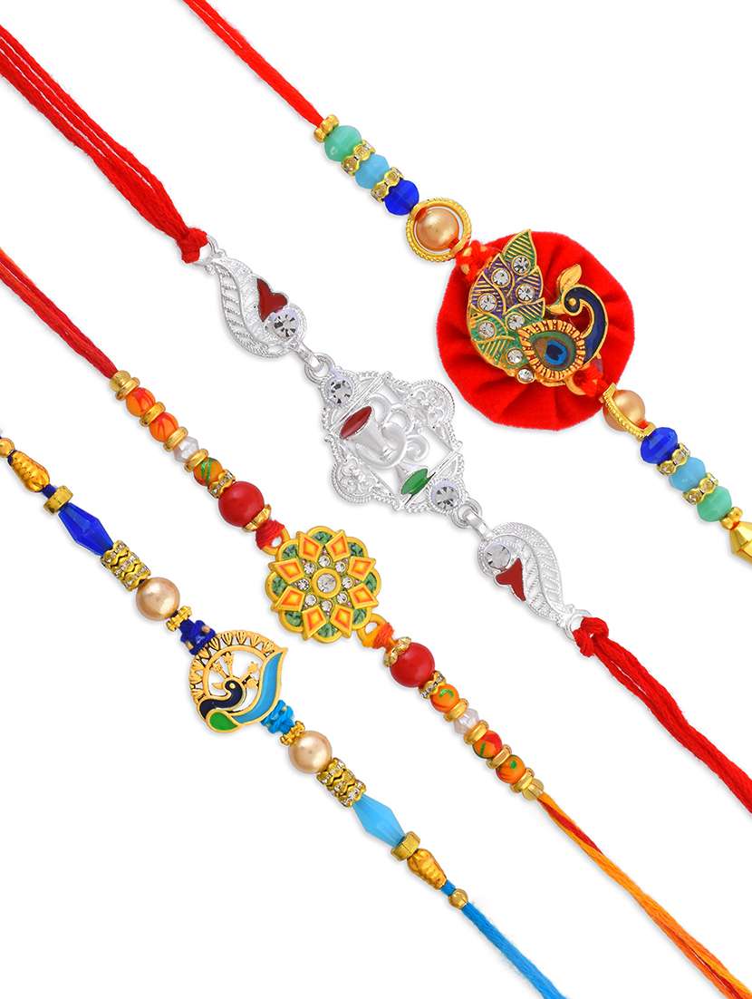 pack of 4 brass plated beaded rakhi set - 21981760 - Standard Image - 2