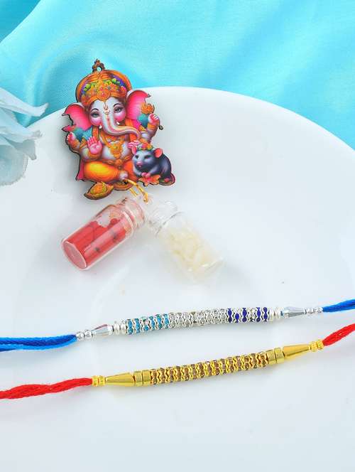 pack of 2 rakhi with ganesh coin roli and chawal - 21981761 - Standard Image - 0