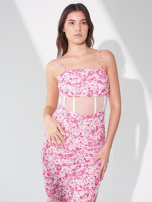 women floral print shoulder strap croset bodycon dress - 21981771 -  Standard Image - 0