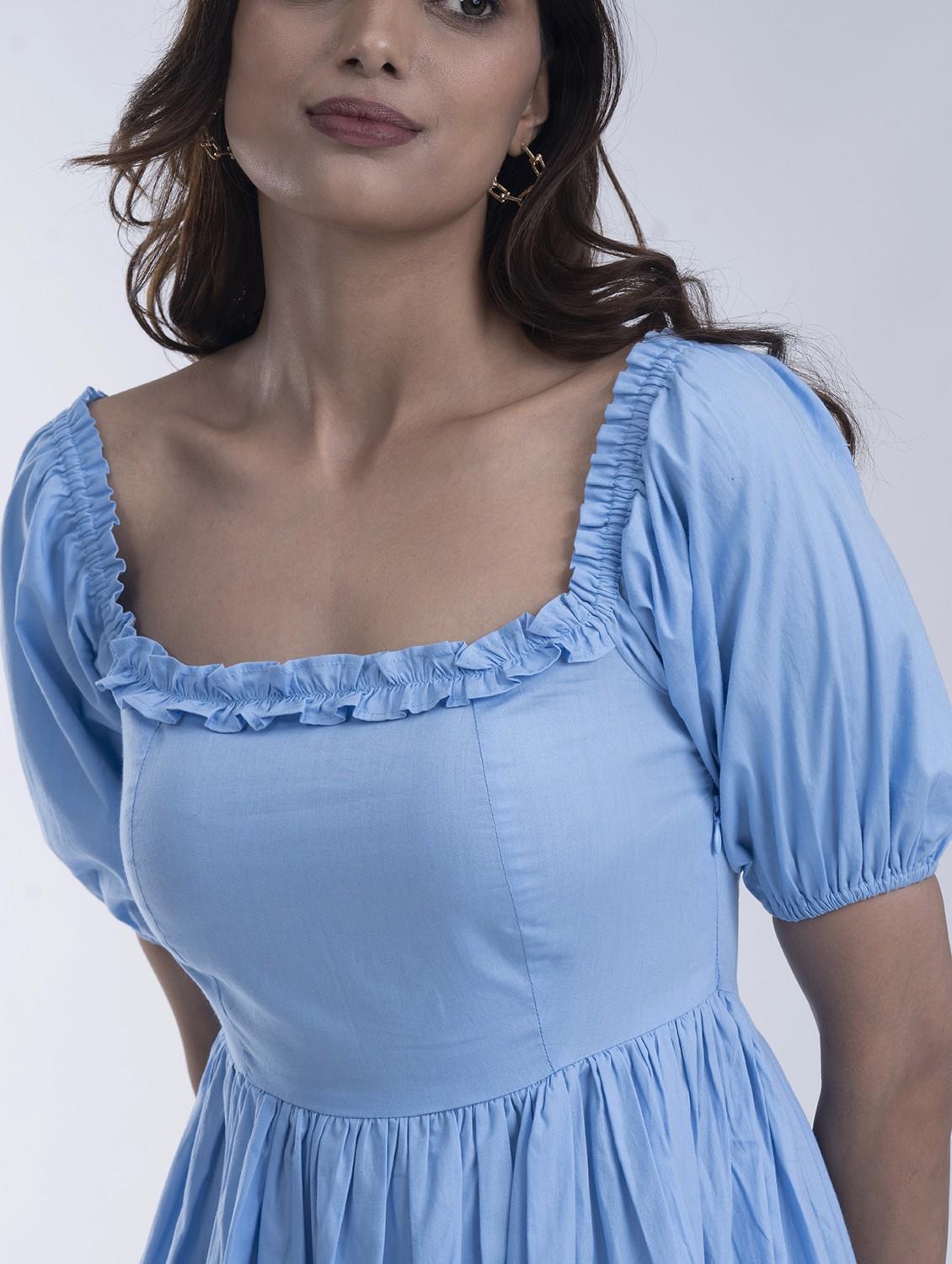 women solid puff sleeve tiered dress - 21981779 - Standard Image - 2