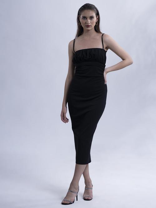 women solid shoulder strap backless bodycon dress - 21981781 - Standard Image - 0