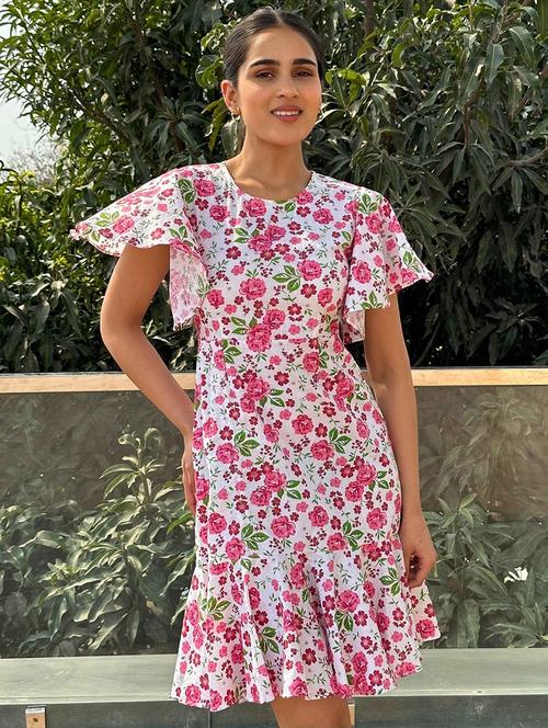women floral printed flared sleeve tiered dress - 21981788 - Standard Image - 0