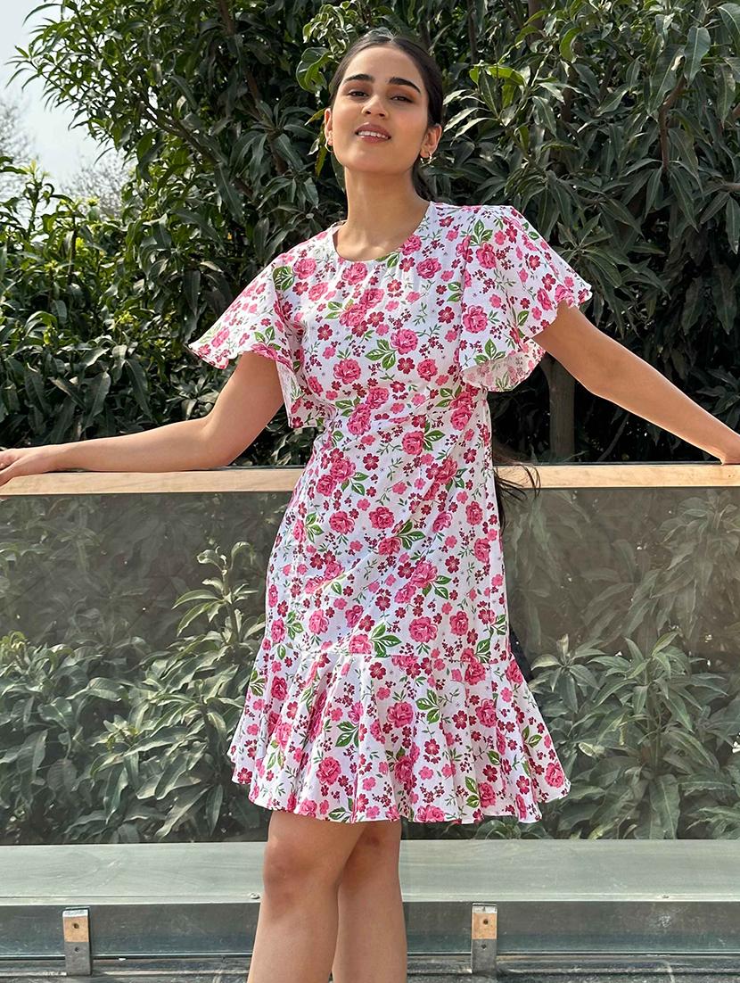women floral printed flared sleeve tiered dress - 21981788 - Standard Image - 2