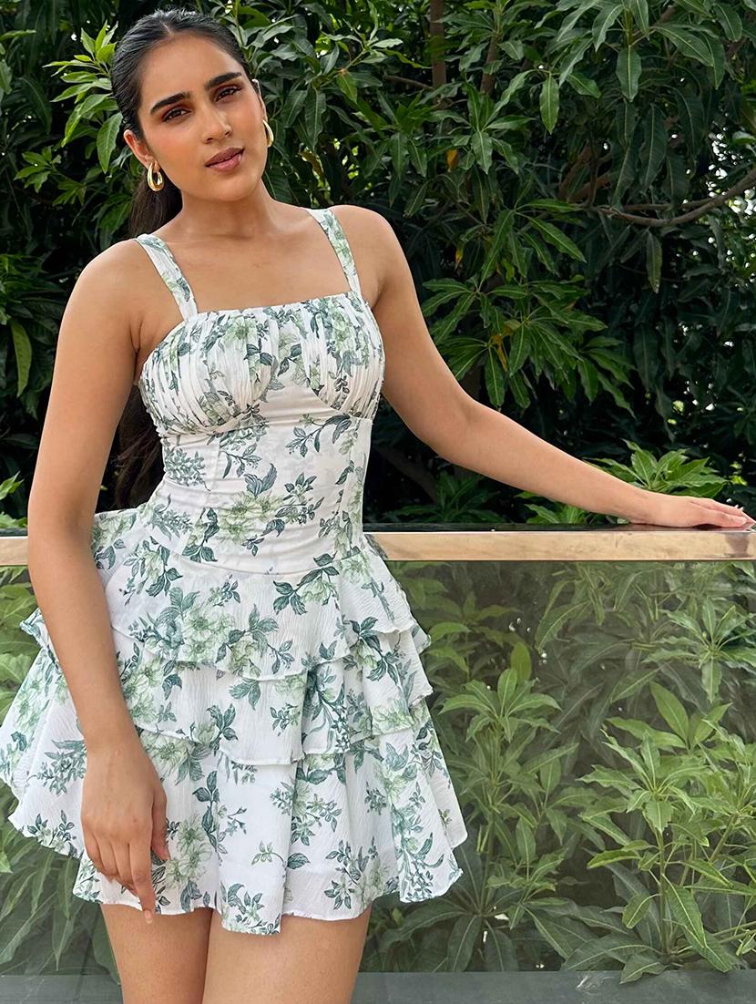 women floral print shoulder strap layered dress - 21981796 - Standard Image - 2
