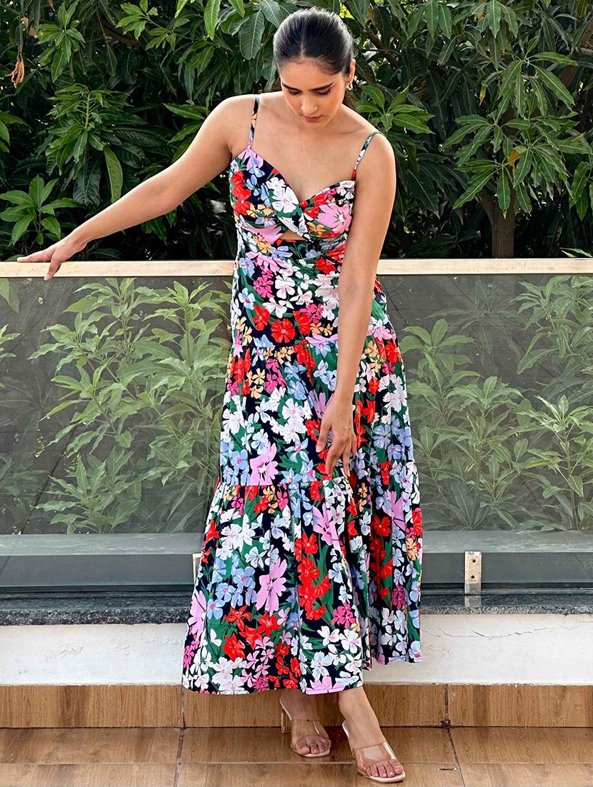 women floral print shoulder strap cou out tiered dress - 21981798 - Standard Image - 2
