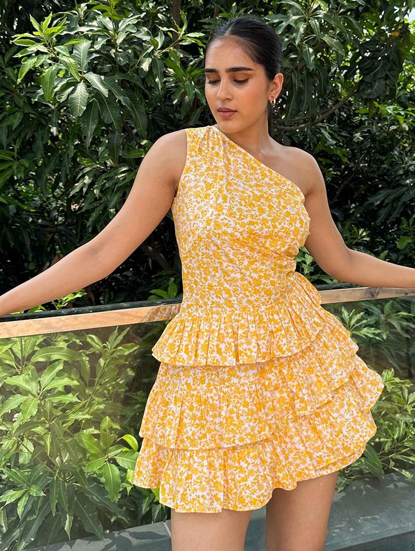 women floral print single shoulder layered dress - 21981801 - Standard Image - 2