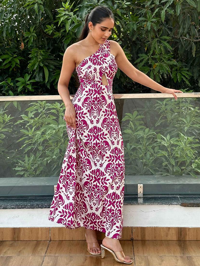 women printed single shoulder a-line maxi dress - 21981807 - Zoom Image - 0