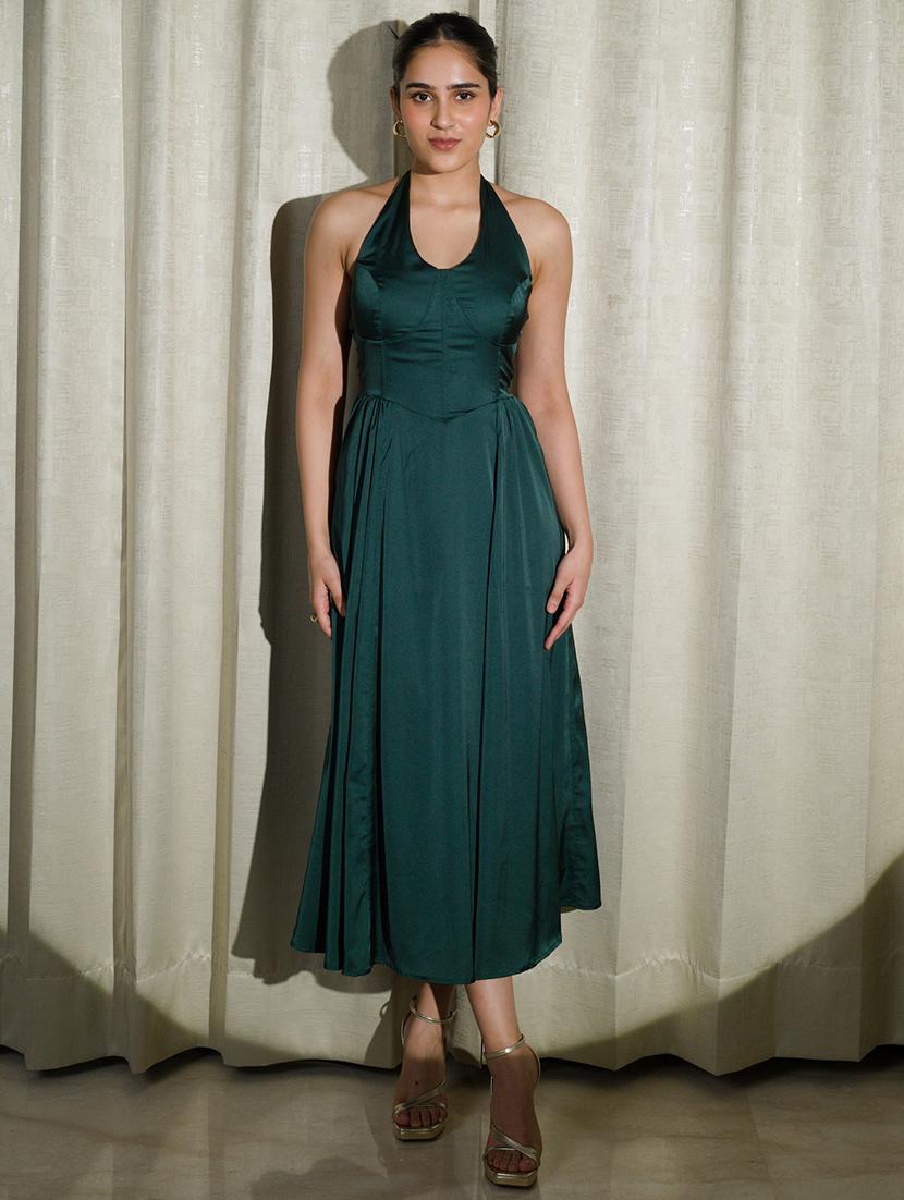women solid halter neck fit & flare corset dress - 21981830 -  Zoom Image - 0