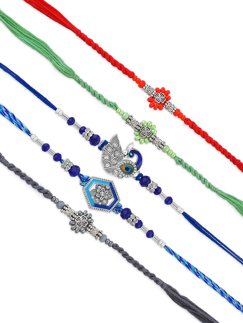 pack of 5 beaded rakhi set with roli and chawal - 21981834 - Standard Image - 2