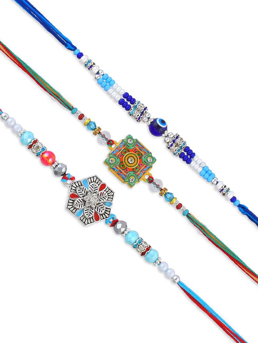 pack of 3 beaded rakhi set with roli and chawal - 21981835 - Standard Image - 2