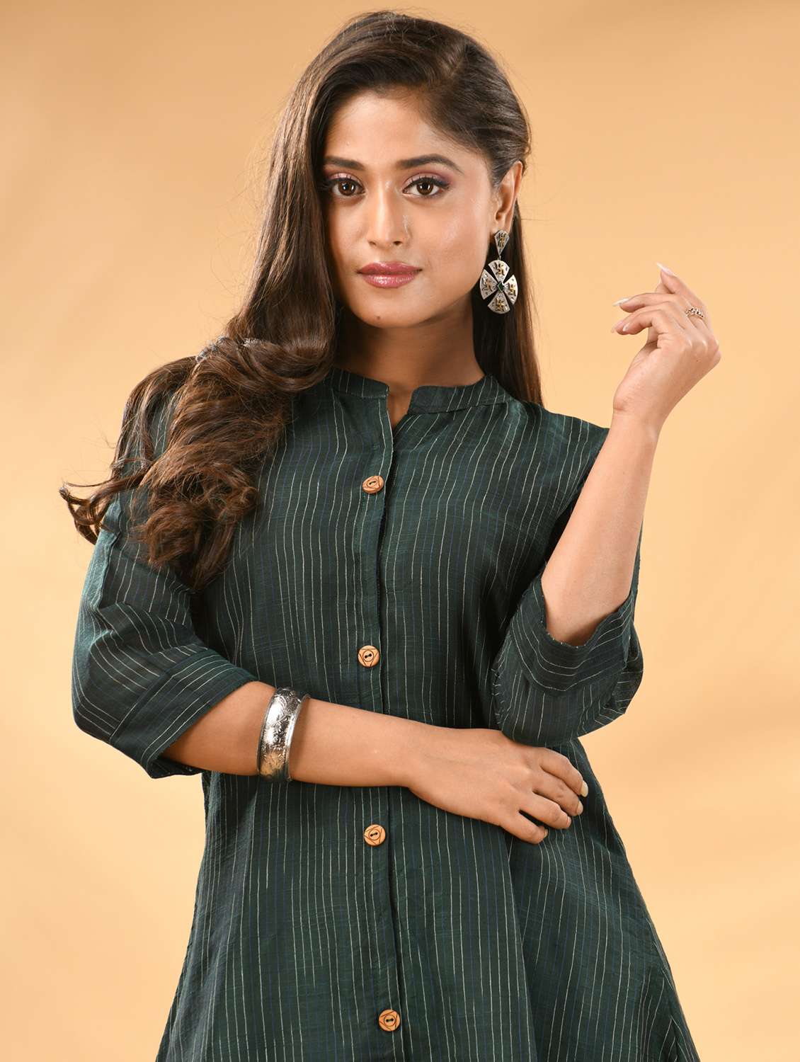women self design three quarter sleeve a-line kurta - 21981843 - Standard Image - 2