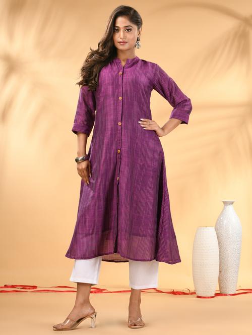 women self design three quarter sleeve a-line kurta - 21981844 - Standard Image - 0