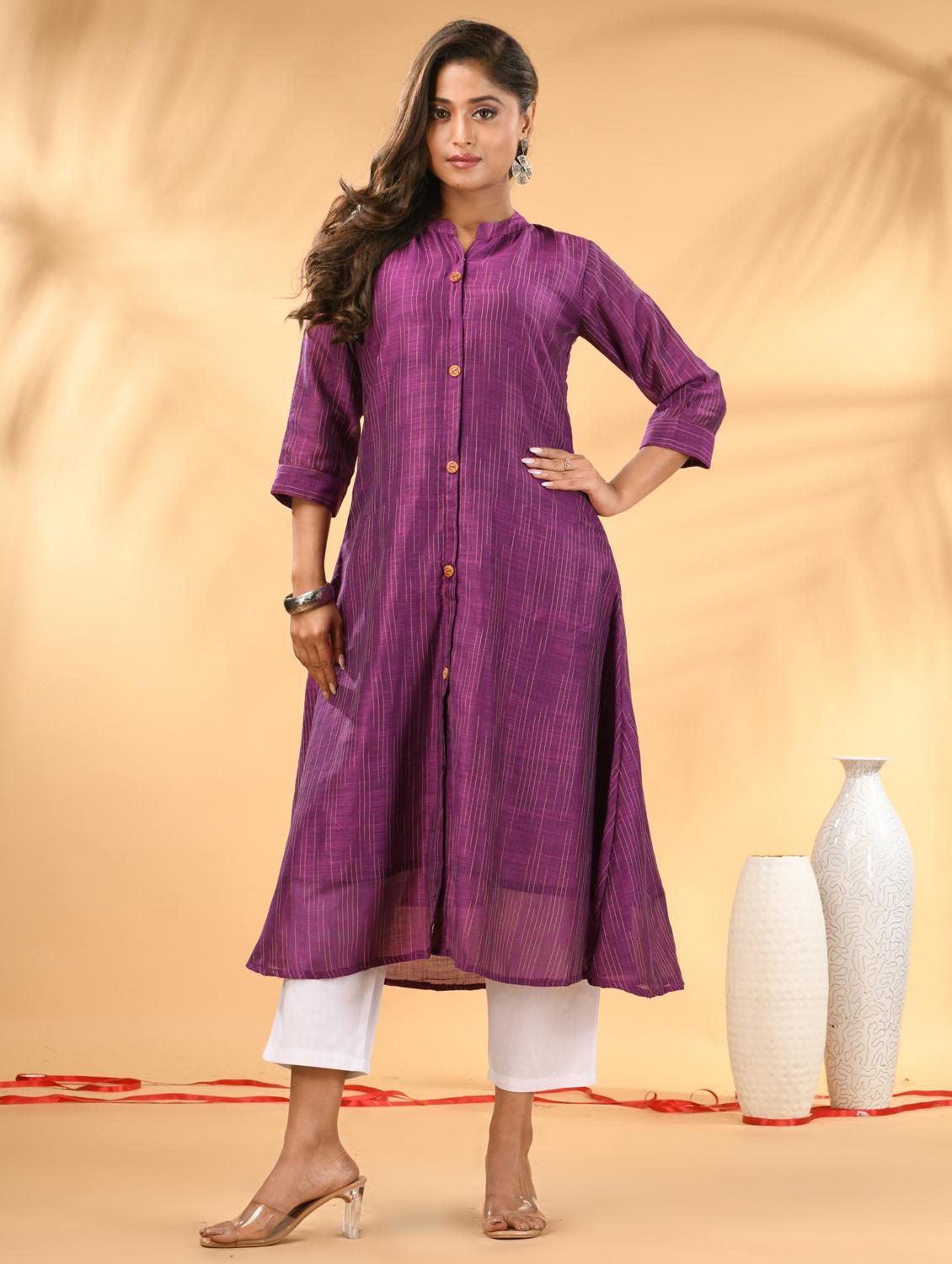 women self design three quarter sleeve a-line kurta - 21981844 - Zoom Image - 0