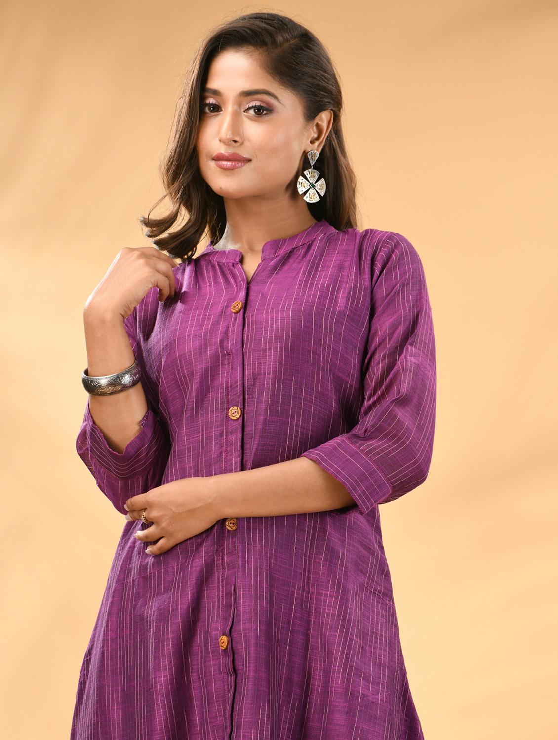 women self design three quarter sleeve a-line kurta - 21981844 - Standard Image - 2