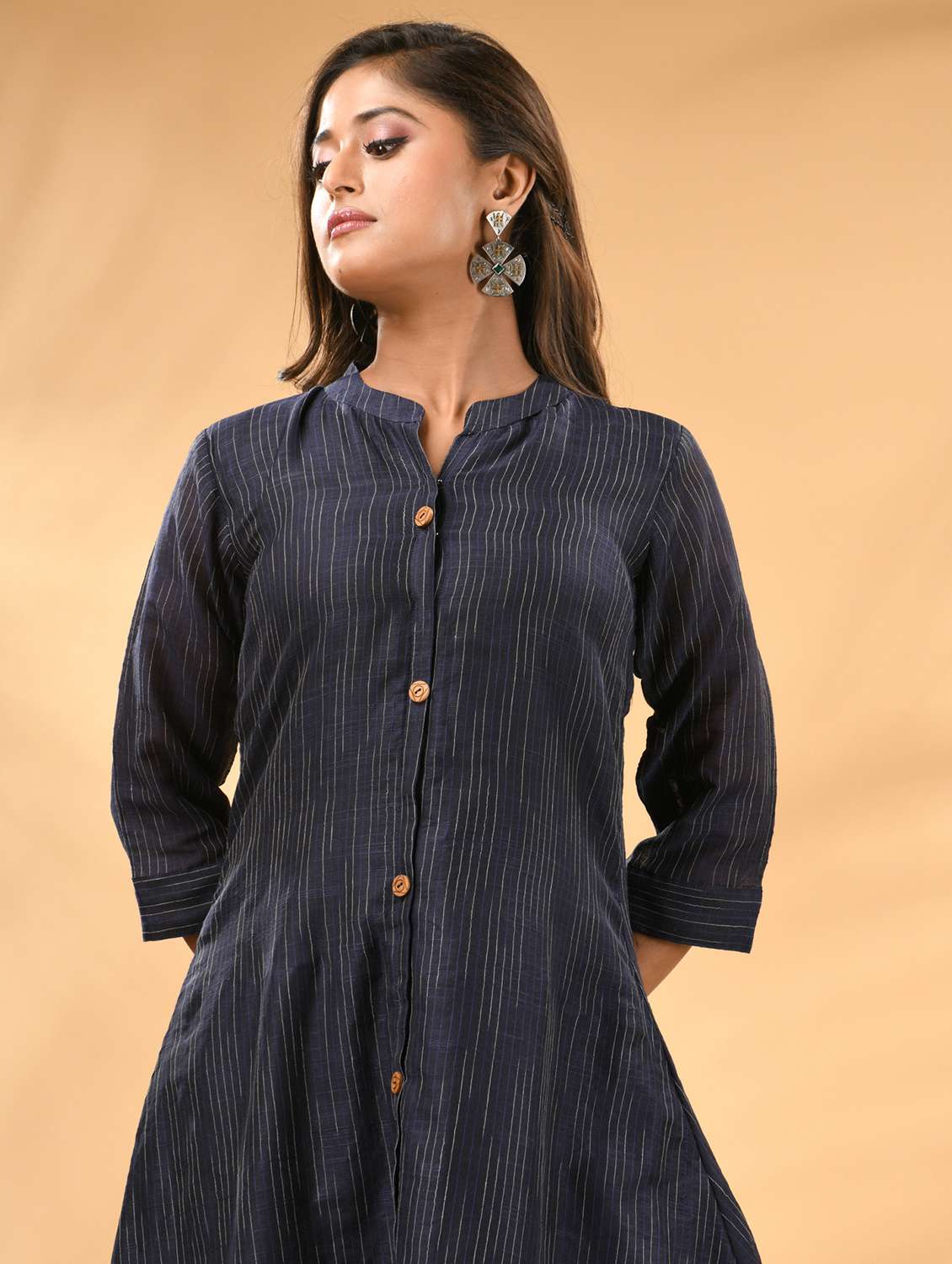 women self design three quarter sleeve a-line kurta - 21981845 -  Standard Image - 2