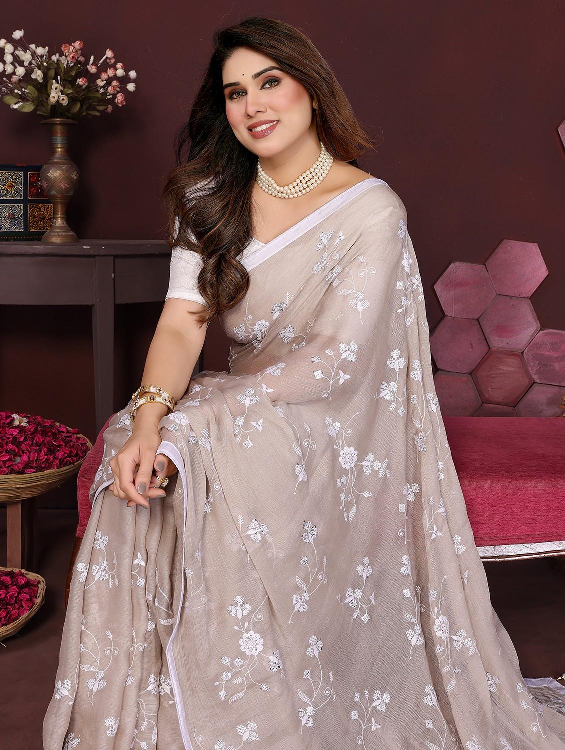 women beige embroidered saree with blouse - 21981931 - Standard Image - 2