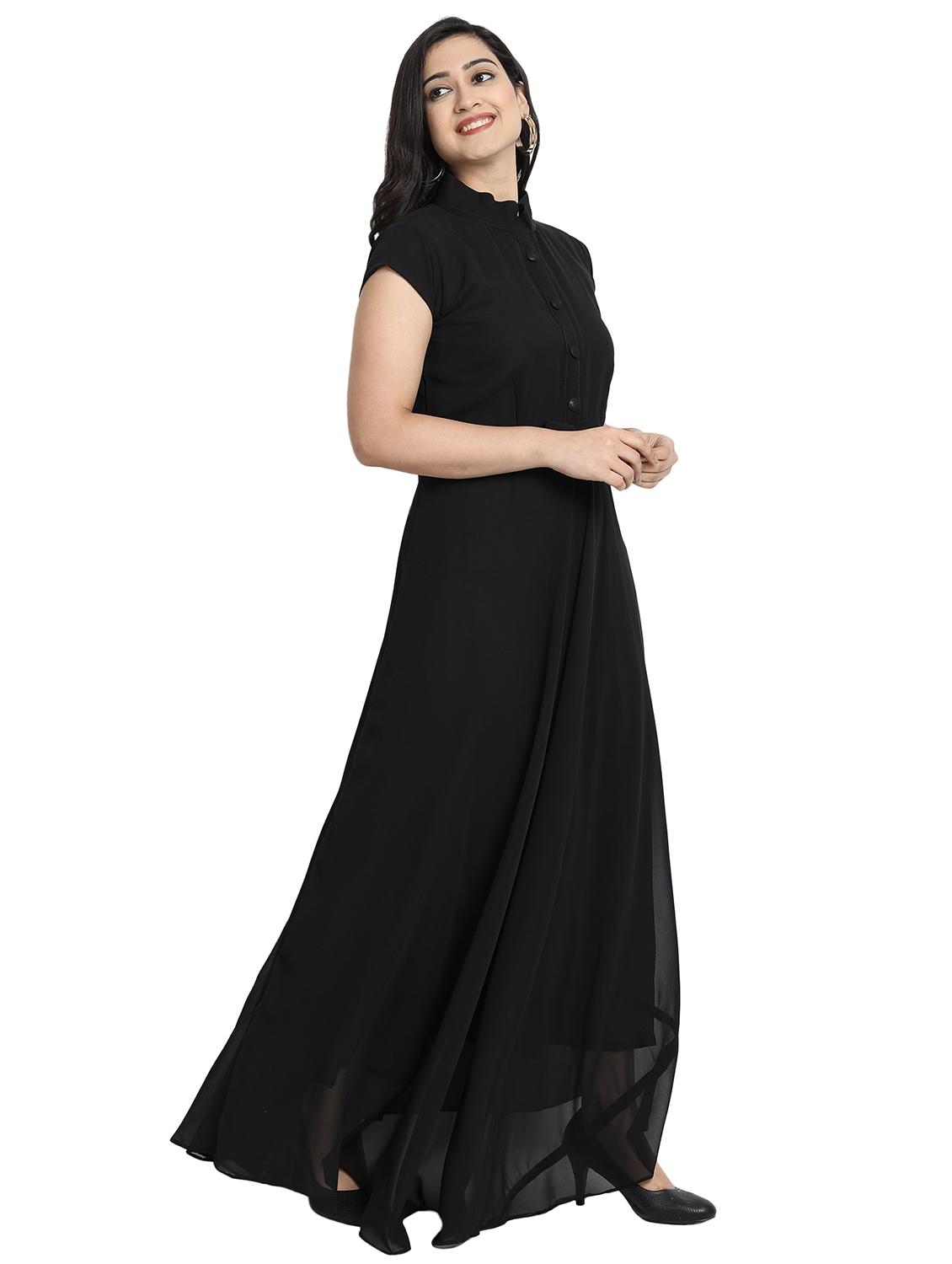 women solid mandarin neck fit & flare maxi dress - 21981940 - Standard Image - 2