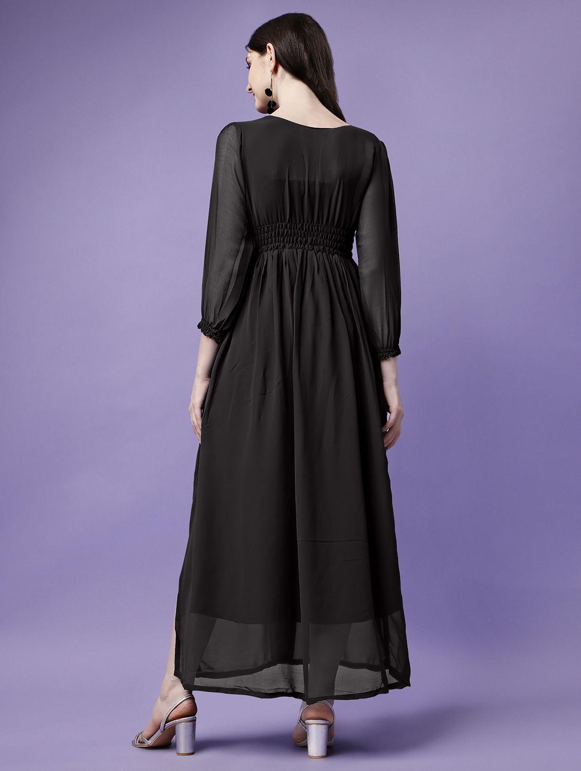 women solid puff sleeve fit & flare maxi dress - 21981997 -  Standard Image - 2
