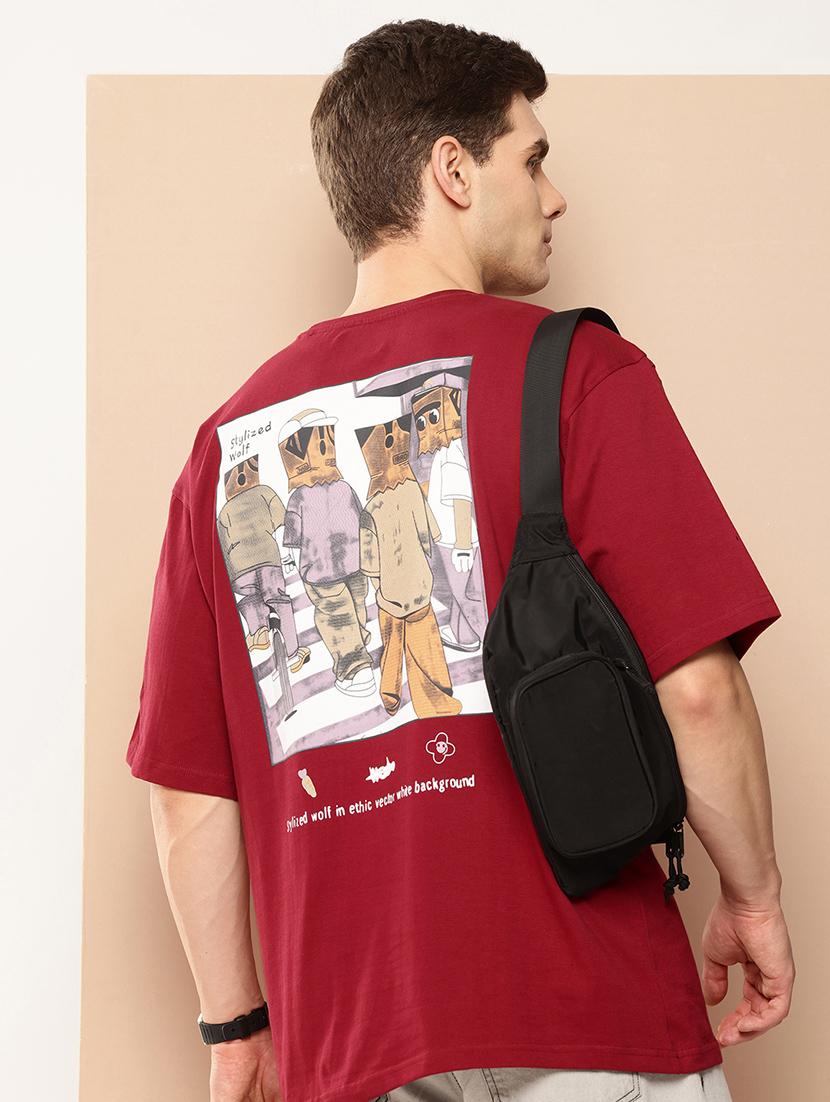 men front & back print round neck oversized t-shirt - 21982017 - Standard Image - 2