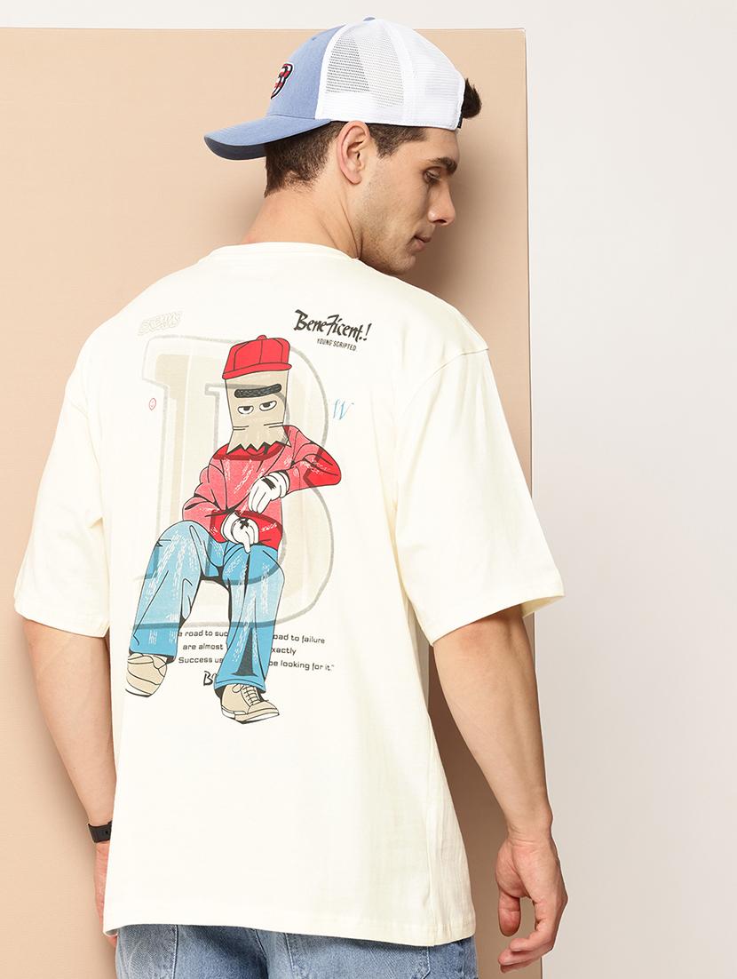 men front & back print round neck oversized t-shirt - 21982018 - Standard Image - 2