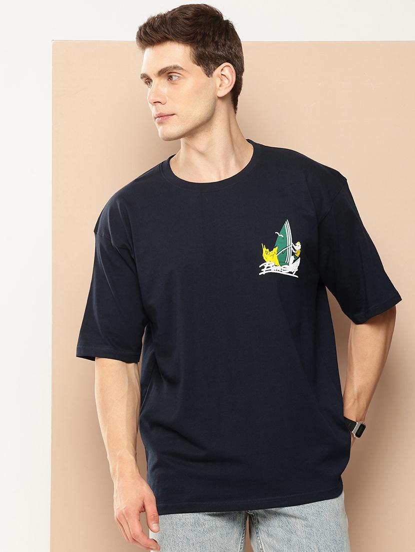 men front & back print round neck oversized t-shirt - 21982022 - Standard Image - 2
