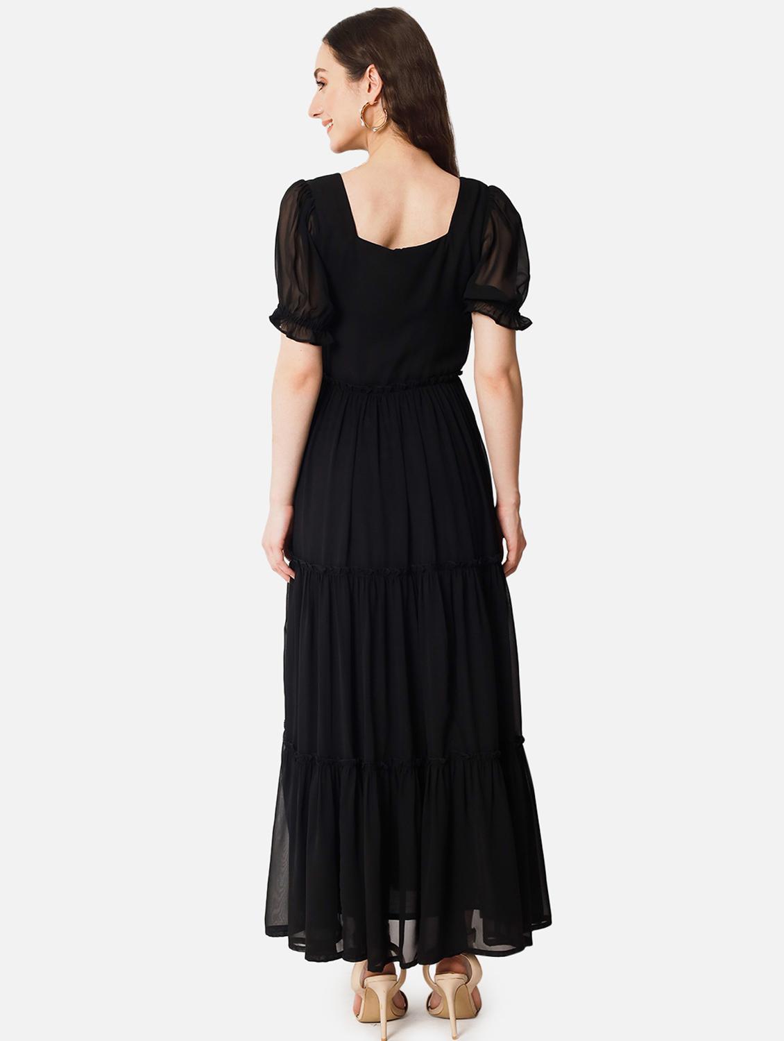 women solid puff sleeve tiered maxi dress - 21982024 -  Standard Image - 2
