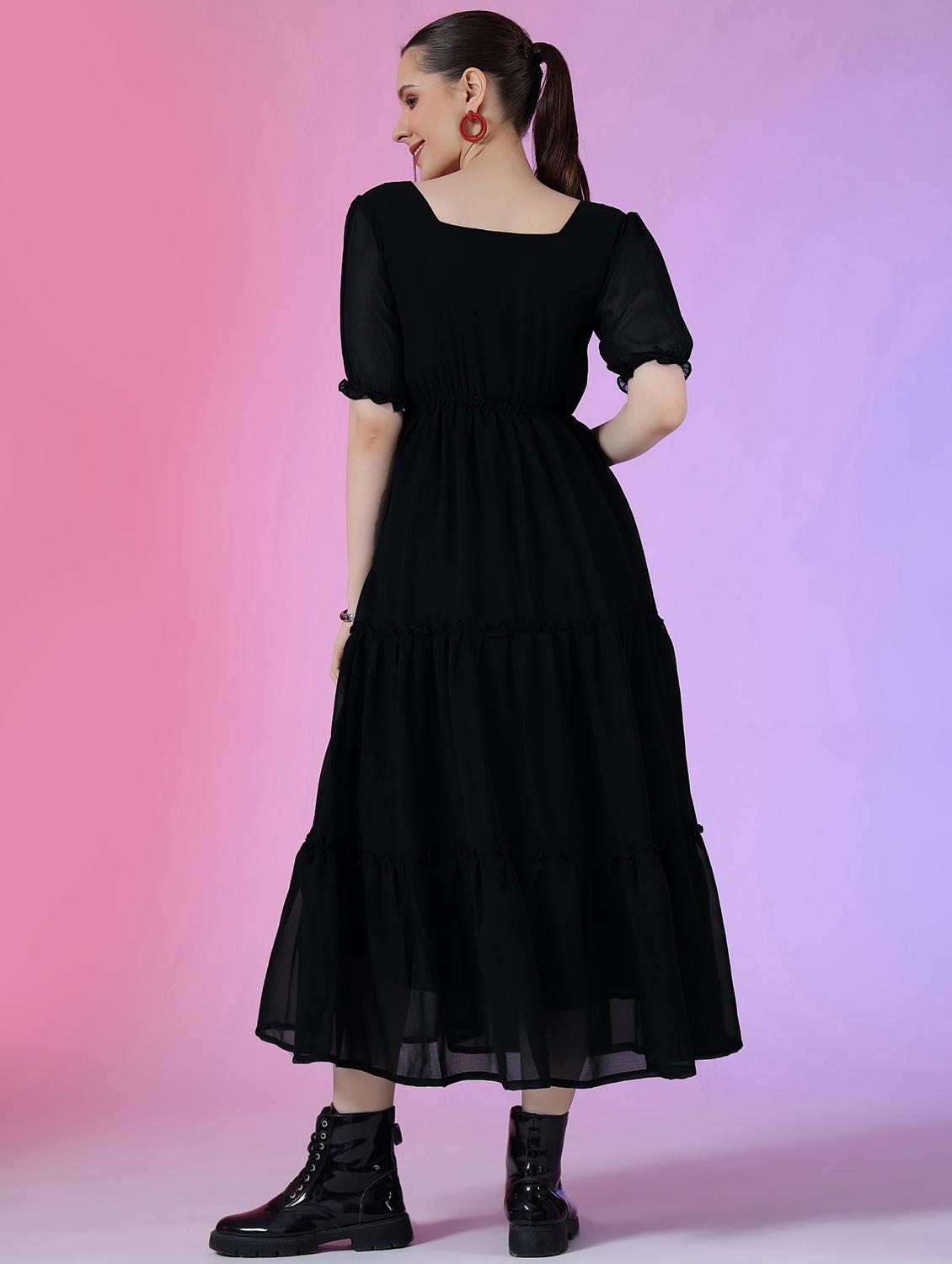 women solid puff sleeve tiered maxi dress - 21982045 -  Standard Image - 2
