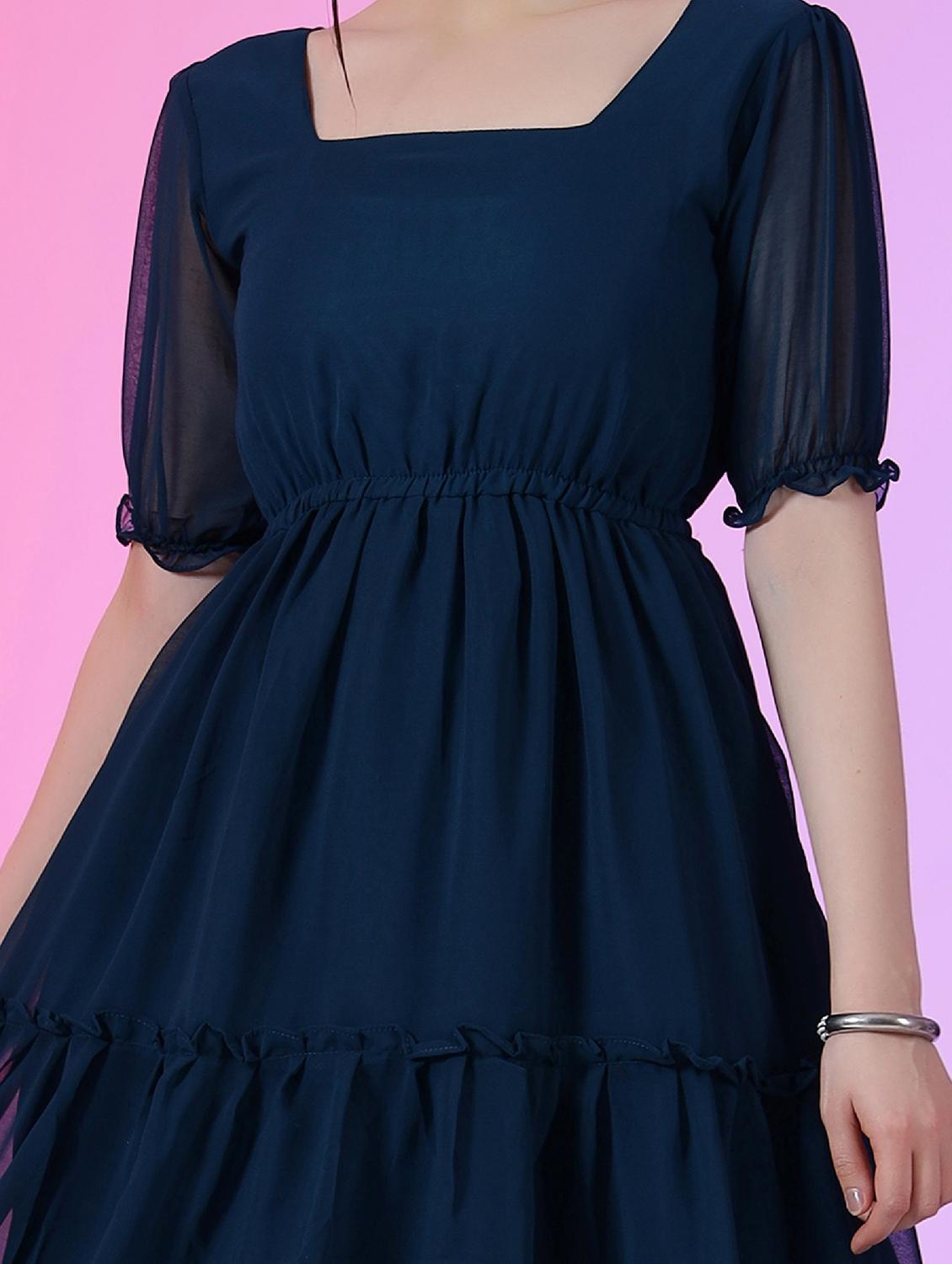 women solid puff sleeve tiered maxi dress - 21982046 -  Standard Image - 2