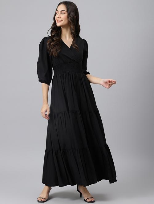 women solid puff sleeve tiered maxi dress - 21982063 -  Standard Image - 0