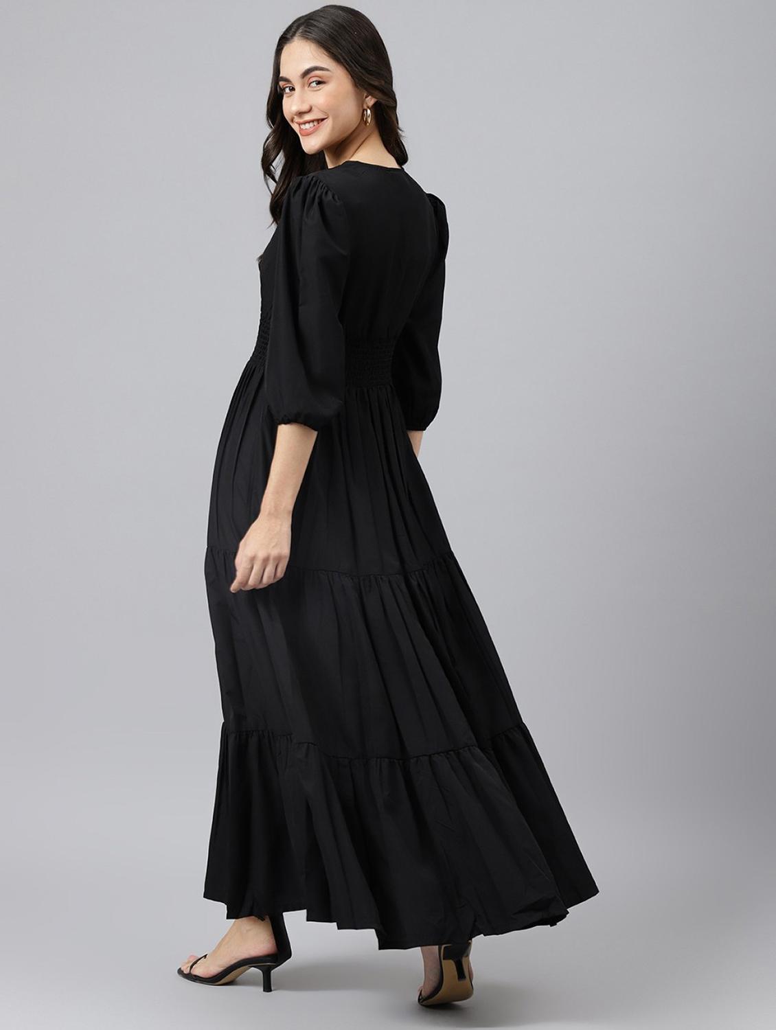 women solid puff sleeve tiered maxi dress - 21982063 - Standard Image - 2