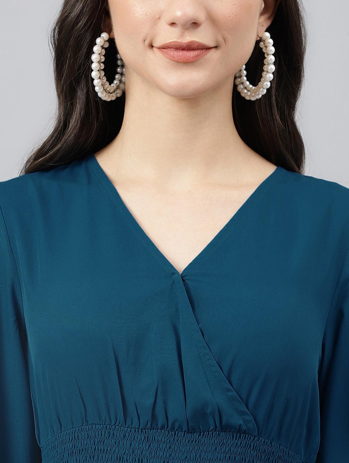 women solid puff sleeve tiered maxi dress - 21982064 - Standard Image - 2