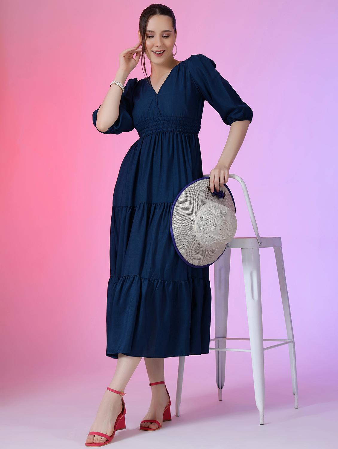 women solid puff sleeve tiered dress - 21982074 -  Zoom Image - 0