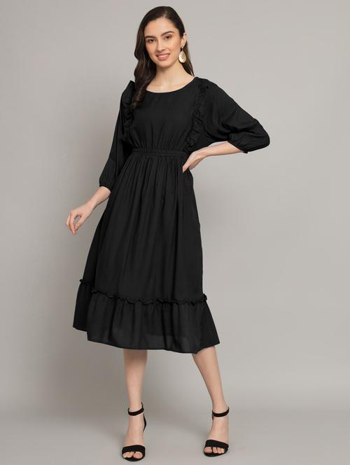 women solid puff sleeve tiered dress - 21982097 -  Standard Image - 0